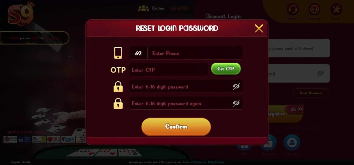 S9 Game Password Reset